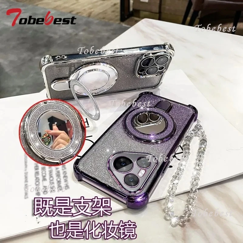 Glitter Plating Mirror Magnetic Phone Holder Bracelet Case Cover