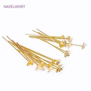 DIY 주얼리 제작용 비즈 용 나비 모양 플랫 핀, 18K 골드 // 로듐 도금, 고품질 핀 도매