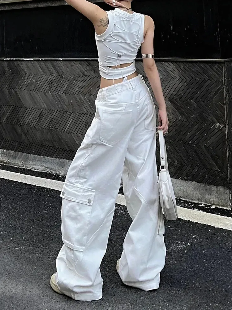 2023 Korean Y2K Fashion White Baggy Cargo New Jeans Kpop