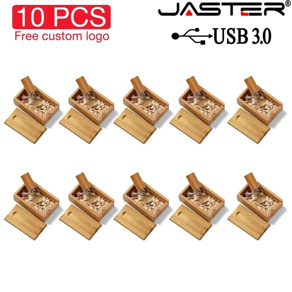 Jaster-flash Drives com Caixa de Madeira Pen Drive Memory Stick Presente Criativo Usb 3.0 Cristal Logotipo Livre Disco u 32gb 64gb 128gb 10 Pcs Lot