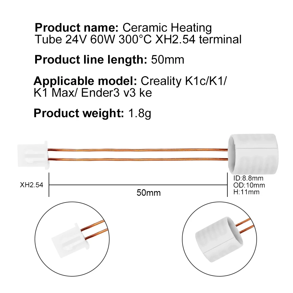 Creality K1 Series Hotend Ceramic Heating Tube and Block - 24V 60W Thermistor