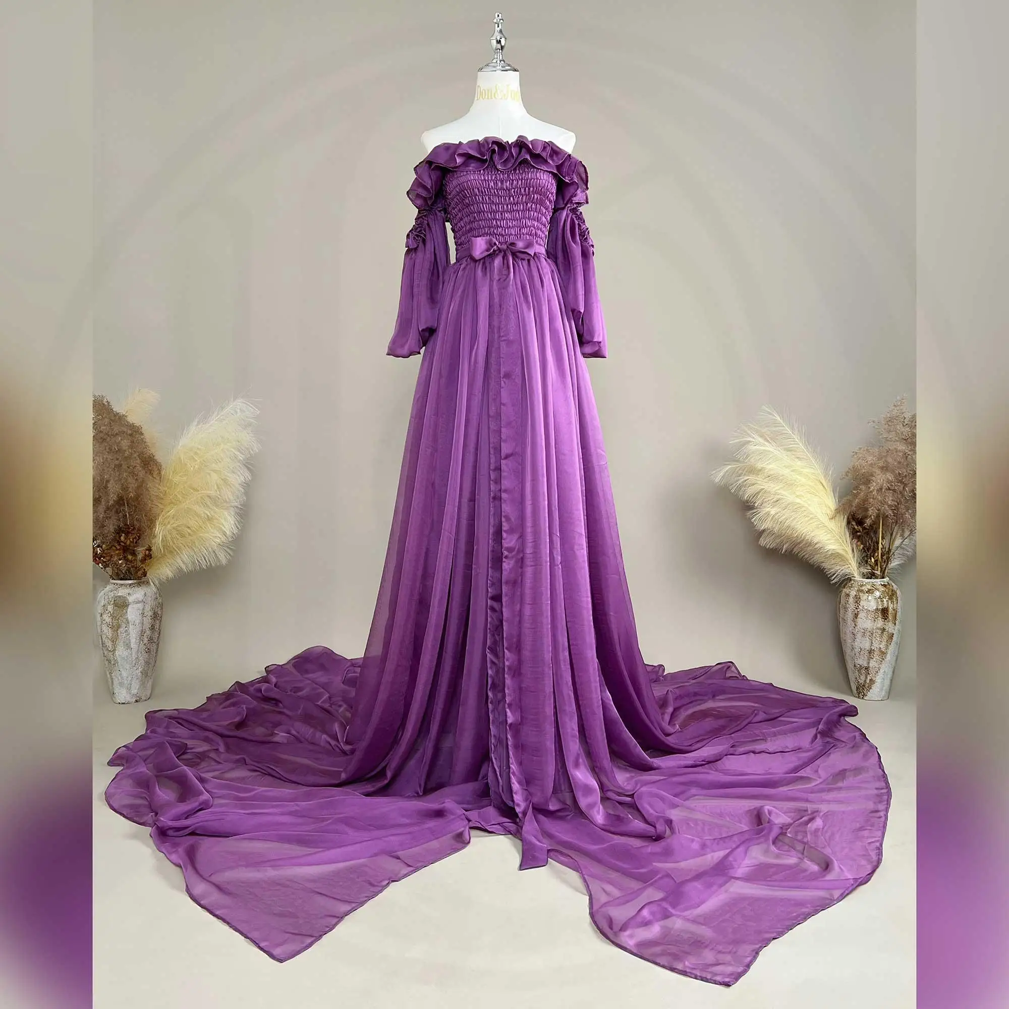 Don&Judy Partykleid für Damen, schulterfreies Kleid, vorne geschlickte Kleidung für schwangere Frauen, Hochzeitskleid für Fotoshootings – Detail 8