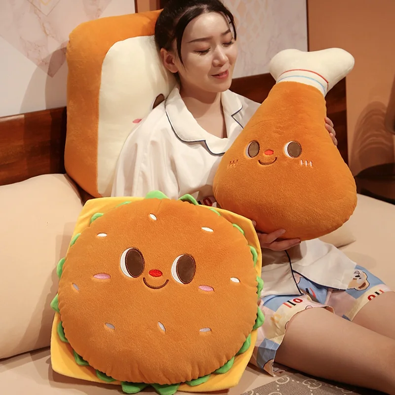 리얼리틱 크리에이티브 햄버거 치킨 레그 토스트 플러시 필로우 인형 소녀 수면 쿠션 소프트 소파 등받이 휴일 선물