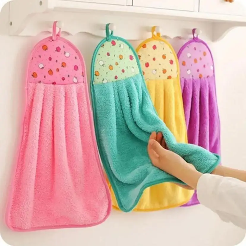 New Practical Hanging Coral Velvet Cartoon Cute Absorbent Cleaning Cloths Quick Dry Wall-Mounted Soft Plush Loops Clean Cloths