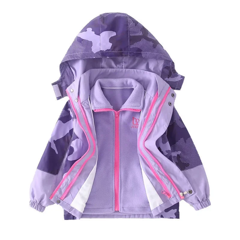 

Girls Snowsuit Children's High Quality Polar Fleece Warm Two-Piece Clothes Hooded Wind Waterproof Jacket TZ361