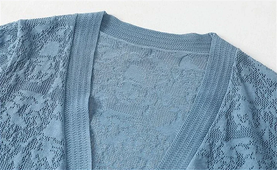 Fashion Thin Knitted Cardigan Summer Ice Silk Sun Protection Coat Women's Short Knit Sweater Fashion Hollow Out Shawl Jacket