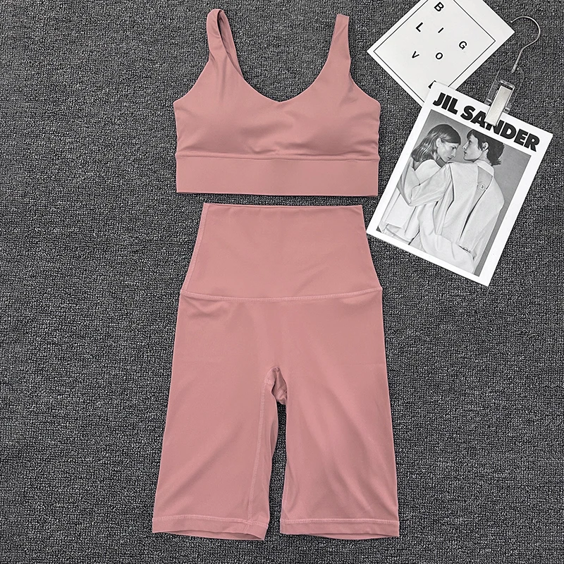 Nylon Short Sets Womens Clothing Sports Bra Cycling Shorts Workout Set Women's Tracksuit Gym Yoga Sexy Outfit yoga set,sports set,gym workout set,sportswear set,fitness set,sports bra set,yoga pants set,fitness jumpsuit,sports set shorts