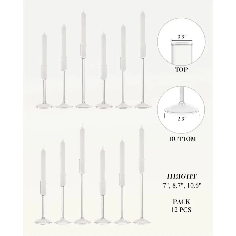 Candlestick Holders, Glass Taper Candle Holders Set of 12, Candle Holders for Candlesticks, Table Centerpiece Decorations - Image 4