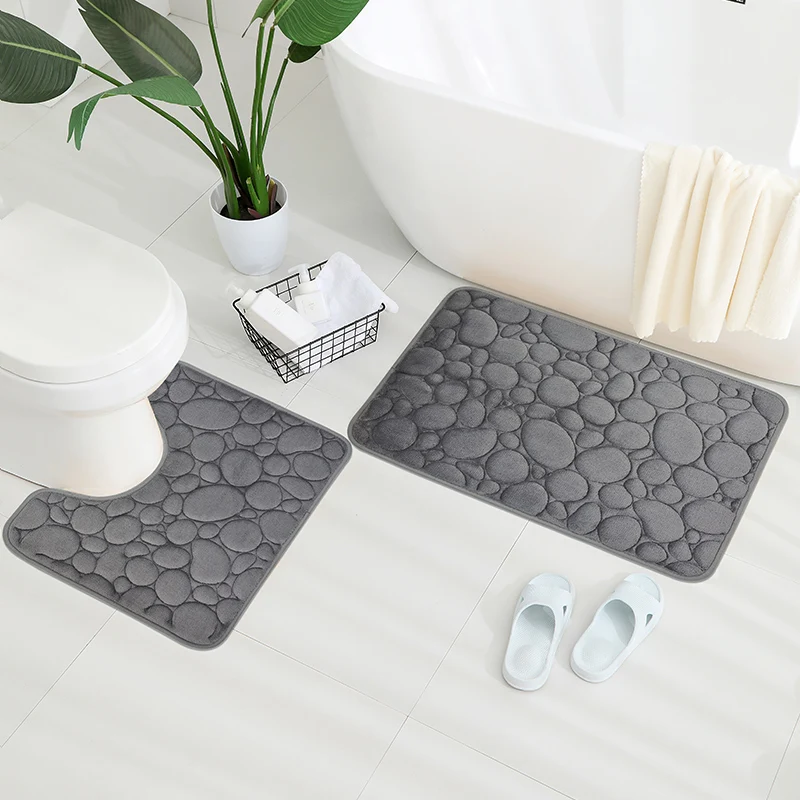 Embroidered Pebble Coral Velvet Floor Mat, Bathroom Carpet, Bathroom U-shaped Sponge Absorbent Foot Mat, Door Mat, Two-piece Set BEST SELLERS