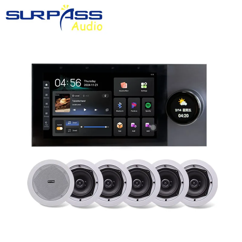 מגבר אודיו 4 אזורים לבית 7 אינץ 'Android11 Alexa Voice Tuya לוח בקרה חכם לבית 8x30W ערוץ WiFi מגבר קיר רמקול
