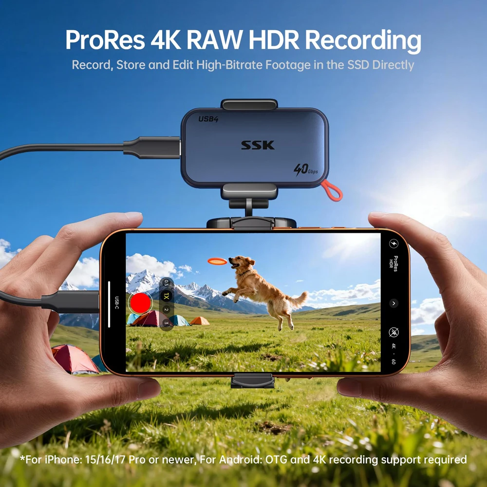 SSK USB4 SSD 외장 하드 드라이브 40Gbps 외장 SSD 썬더볼트 4 최대 4000MB/s 휴대용 솔리드 스테이트 드라이브 아이폰 노트북용
