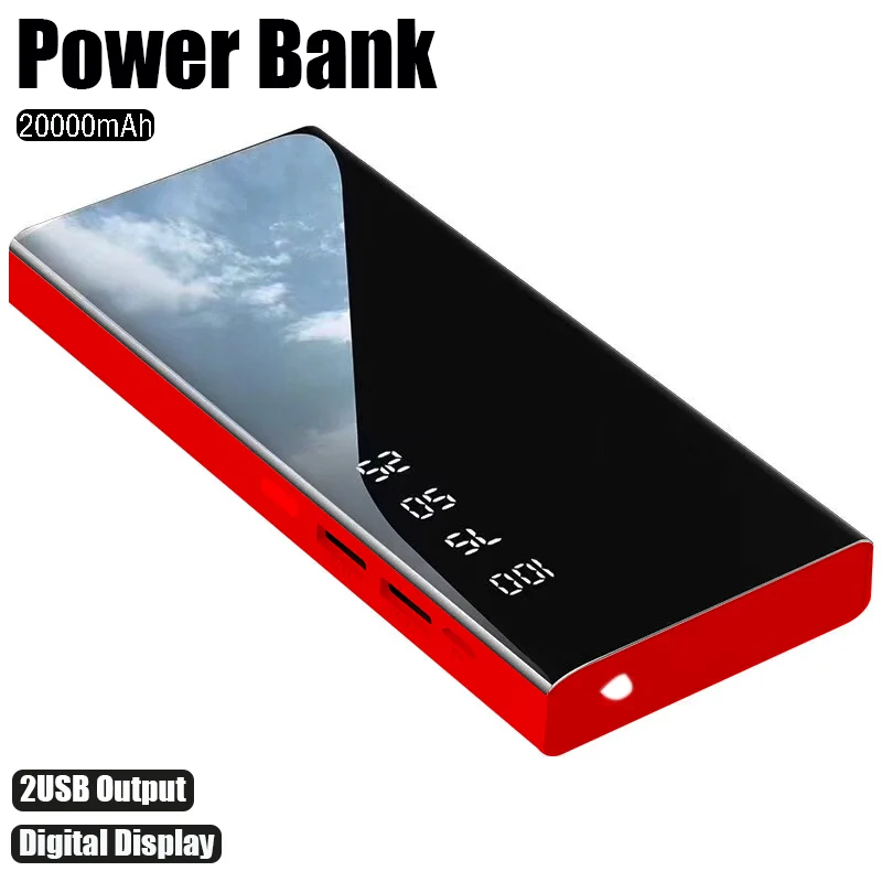 

Power Bank 20000mAh Portable Charger 2USB Digital Display External Auxiliary Battery with flashlight for iPhone Xiaomi Samsung