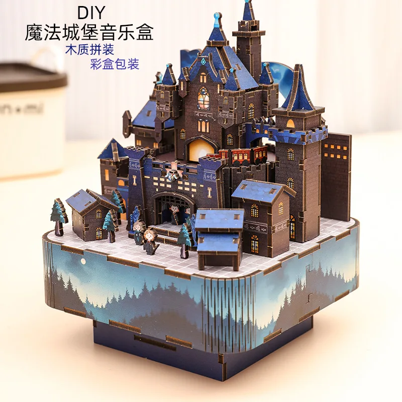 Handgemachte DIY Magic Castle Mangyang Spieluhr Selbstspleißende Holzspleiß-Spieluhr Desktop-Ornamente Weihnachten Geburtstagsgeschenk