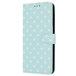 Luxury Leather Flip Wallet Card Case with Wave Dot Pattern - Elegant Phone Cover - iPhone 15 (SKY BLUE)