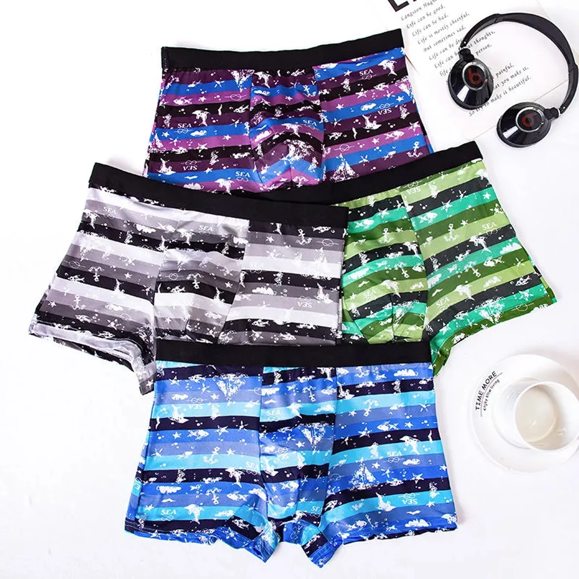 4Pcs Men'sPanties Underwear Boxershorts Men Boxer Men Ropa Interior Hombre Calzoncillos Breathable Hombre Printing Large Size 3