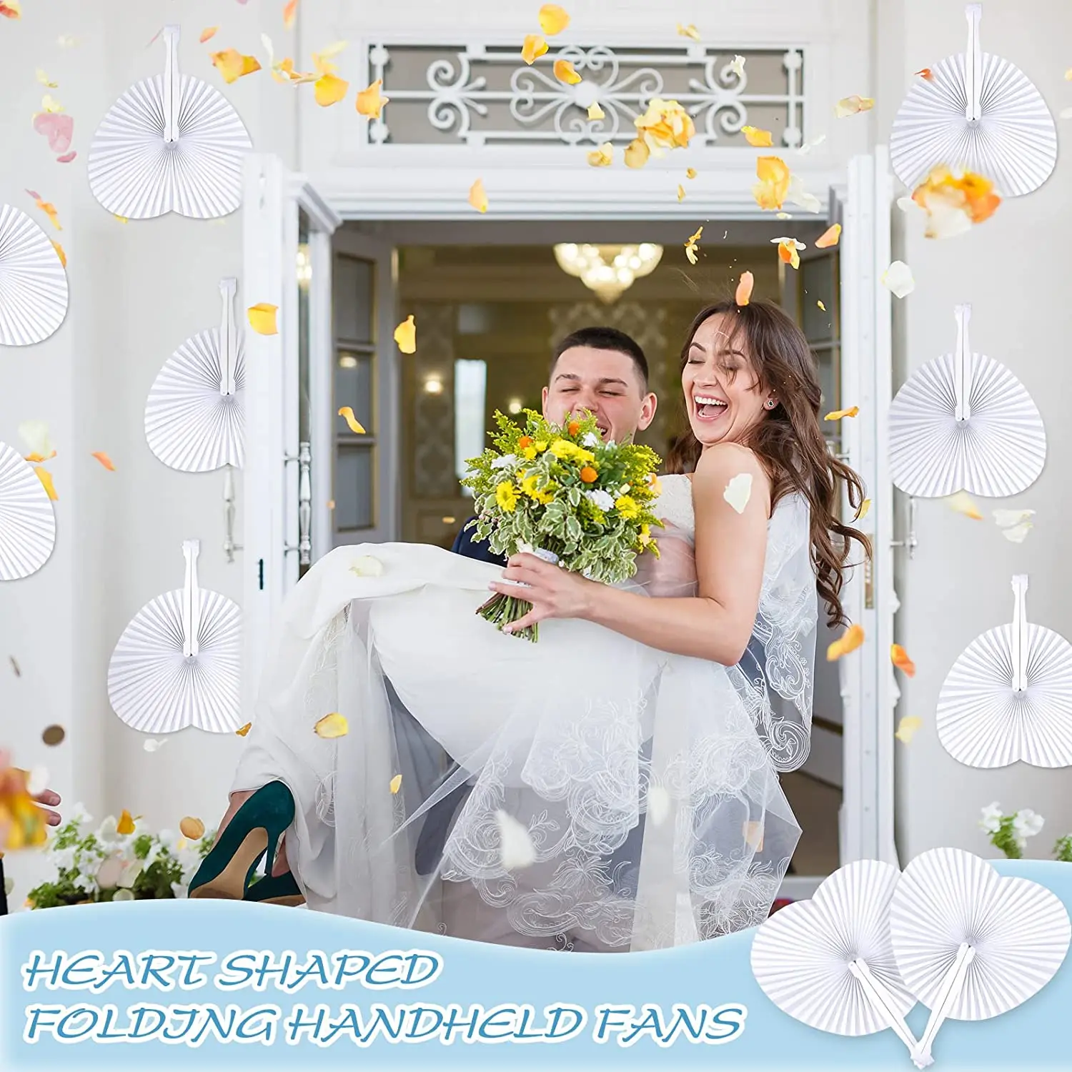100 Ventagli Di Carta Bianchi Pieghevoli: 23x26 Cm Con Manico In Plastica Per Matrimoni E Feste - 3