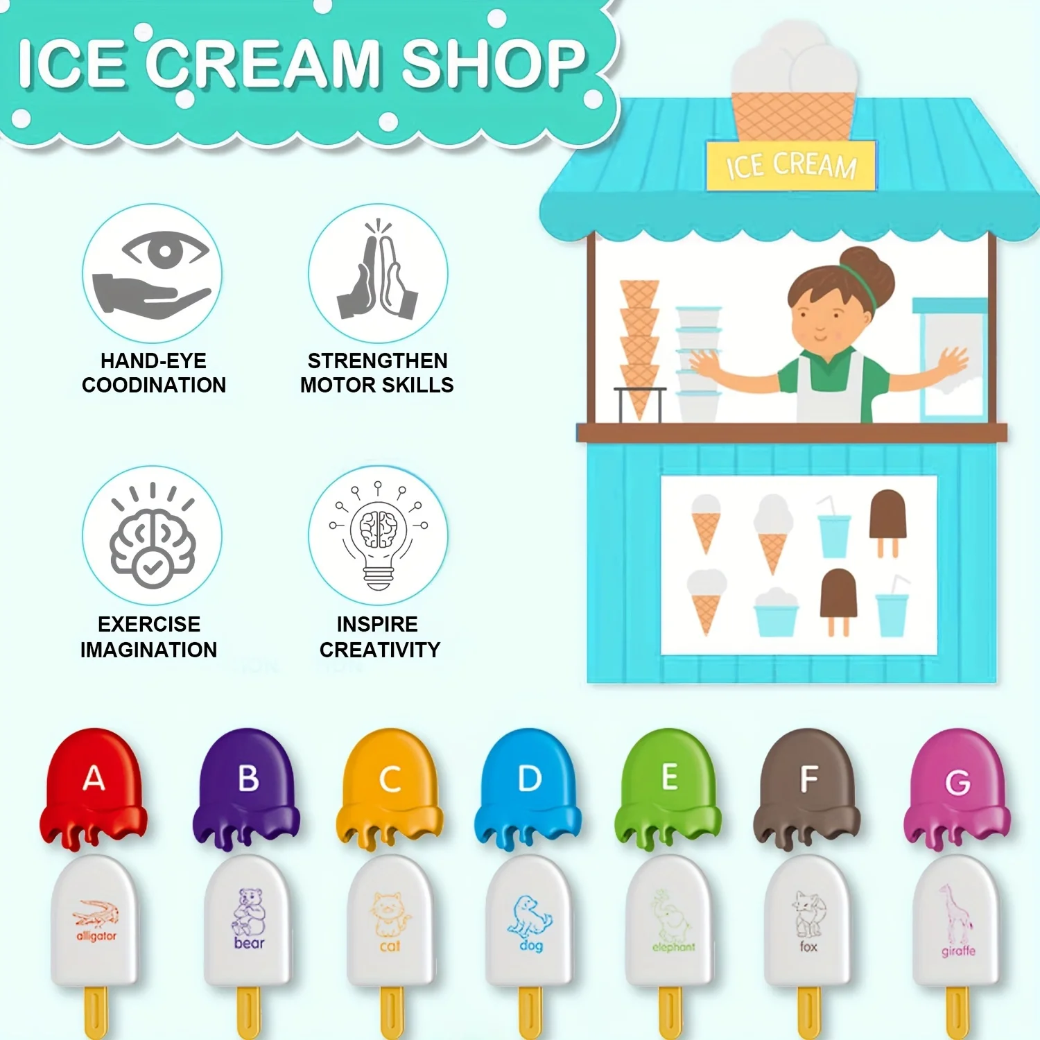 Ice Cream Alphabet Matching Toy Learning Words Montessori for Kids Sorting Matching Learning Toys for Children Development Game