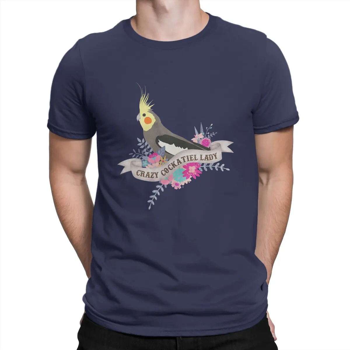 thumbnail image 1 of Camisetas Crazy Lady para hombre, divertidas camisetas de algodón con diseño de cacatúa, cuello redondo y manga corta, ropa estampada., 1 of 7