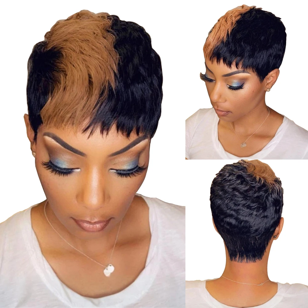 Human Hair Wigs Short Bob Wig Human Hair Wigs Pixie Cut Wig For Black Women Brazilian Remy Hair Ombre Blonde Full Machine Made Wigs Wigh Bangs