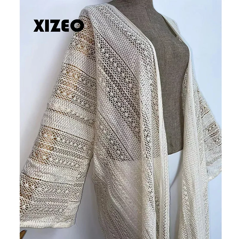 XIZEO 여름 해변 커버 업 여성 가디건, 섹시한 보호 아프리카 휴일 파티, 긴팔 실크 느낌 로브, 기모노 카프탄, 패션