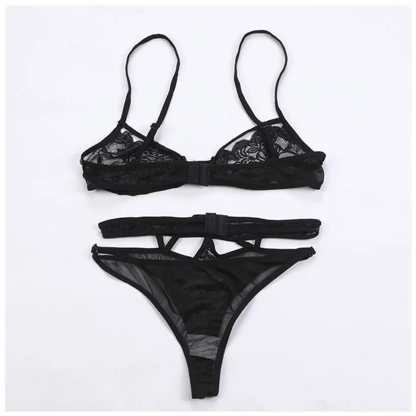

Dropshipping Women Sexy Lingerie Set Bra Thong Panties Lace Hollow Out Underwear Erotic G String Open Croch Lingerie Set