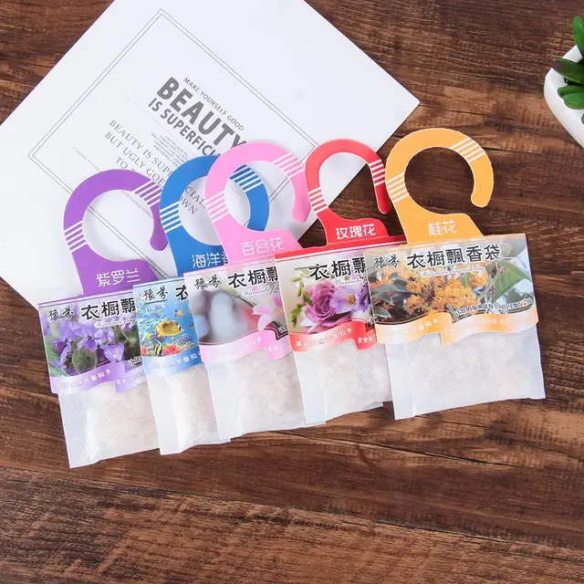 5packs Natural Fragrances Hanging Spices Bag Wardrobe Deodorizing Paper Sachets Aromatherapy Bag Cabinet Air Fresheners Hangable