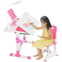 Kids Table and Chair Set , Height Adjustable Children's Study Station,Student School Table with Light,Pencil Case, and Bookstand 1
