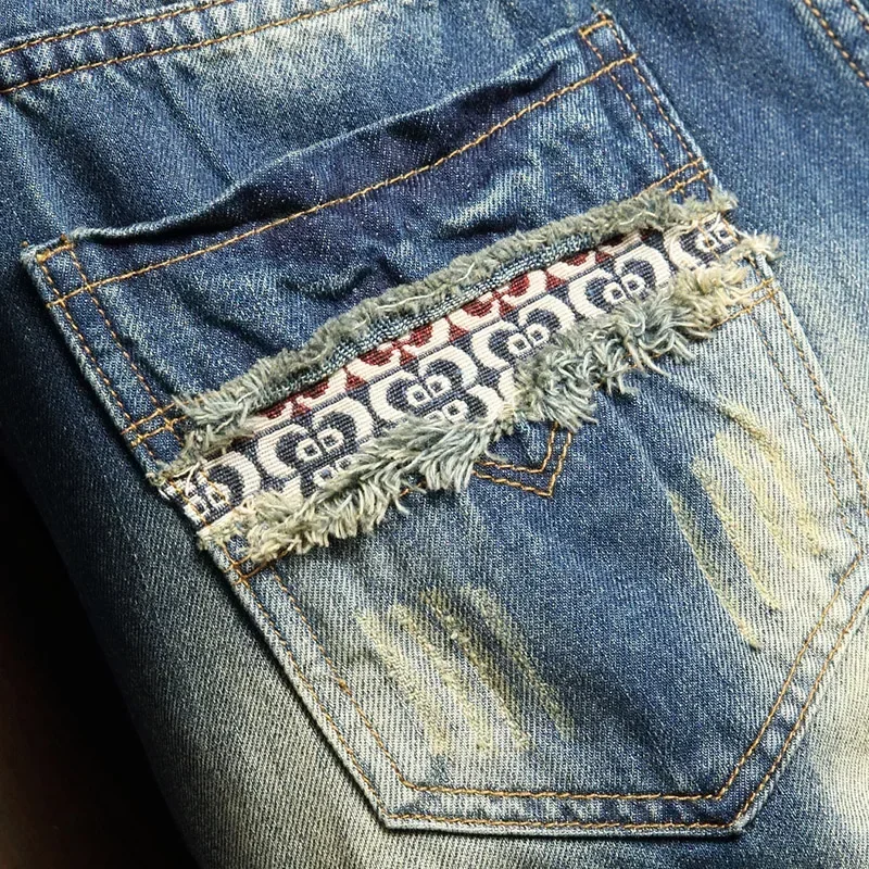 2025 Summer Ripped Denim Shorts Jeans Men's Five Quarter Loose Size Medium Pants Fashion Brand Personality Beggar 4