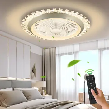 20.5" Ceiling Fan with Lights, Enclosed Bladeless Low Profile Flush Mount Ceiling Fans with Remote Control & APP, 3 Colors & 6 S 1