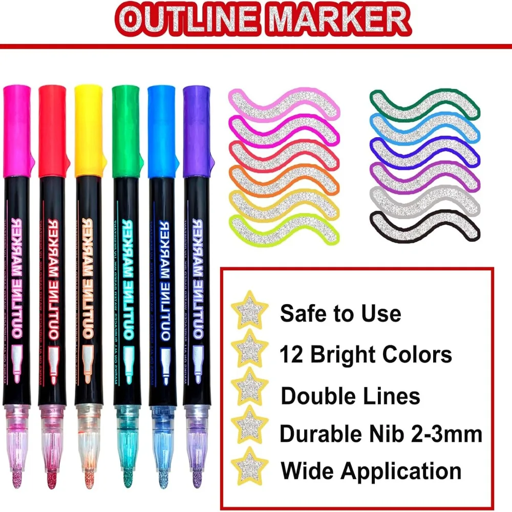 Glitter Doodle Outline Pens Quick-Drying DIY Arts Crafts Shimmer Markers Hand Drawn Graffiti Pigment Pen Art Painting Supplies 5