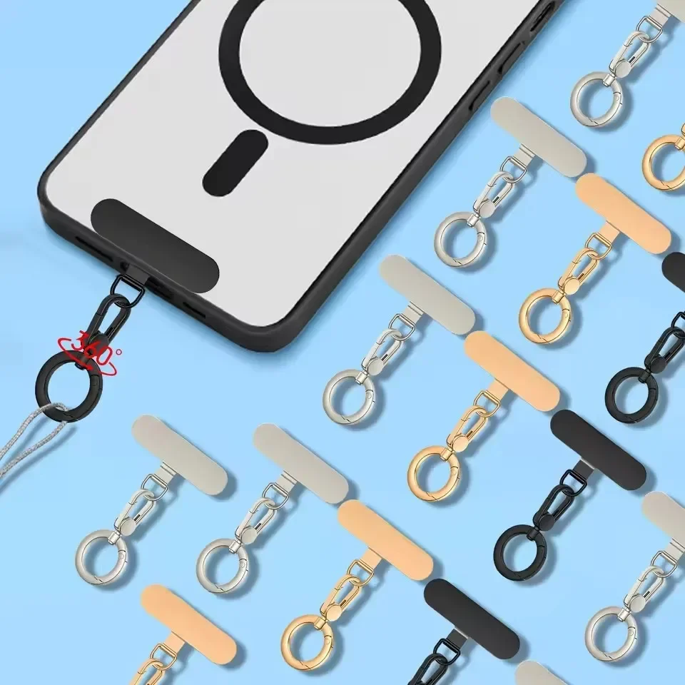 Rotatable Metal Buckle Phone Lanyard with Steel Clip and Card Tab