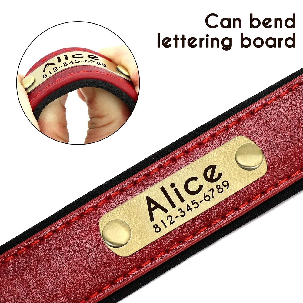 Leather Dog Collar Personalized Personalised Dog Collar With Engraved ID Tag - Soft Padded Faux Leather, Adjustable Sizes Personalized Dog Tags For Men