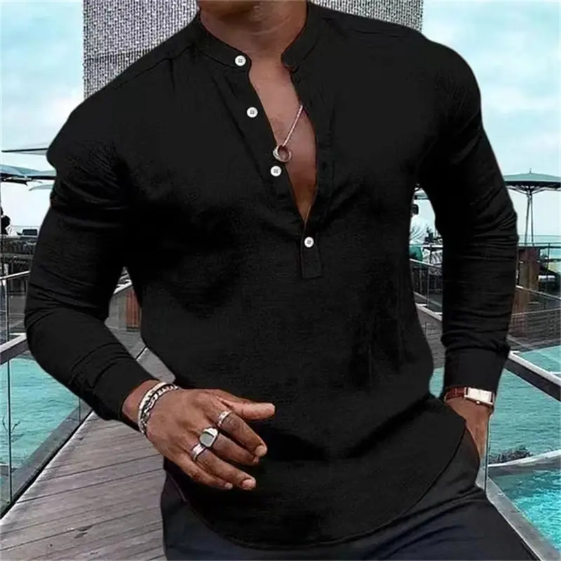 2024 Men's Shirt Casual Shirt Long Sleeve Solid Color Half Cardigan Loose Fit Daily Shopping Clothing Extra Large Size 6xl - Image 3