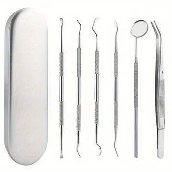 Dental Tool Set Dental Mirrors Oral Scope Tweezers 3pcs Stainless Steel Teeth Cleaning Tool Oral Dental Cleaning Kit Dentist 7