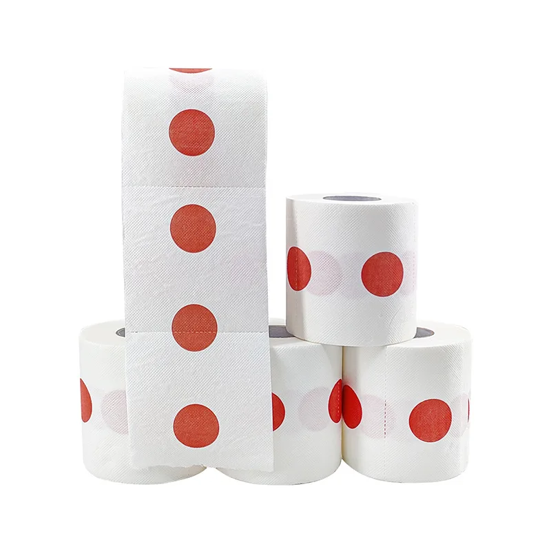 10pcs/pack Red Bull's-eye Polka Dot Print Roll Paper Fun Tissue Toilet Paper