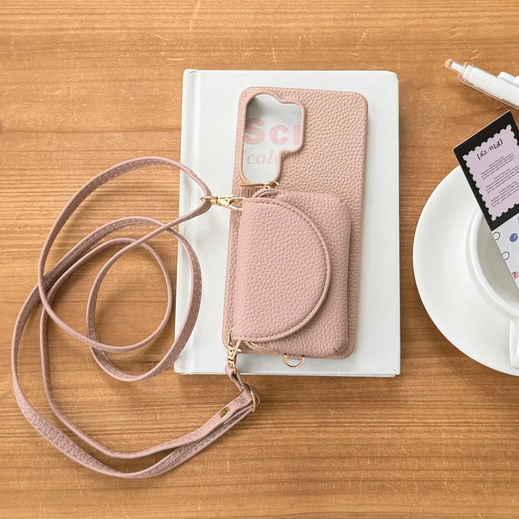 Crossbody Lanyard Phone Case with Mirror Zipper Card Holder and Shockproof Cover