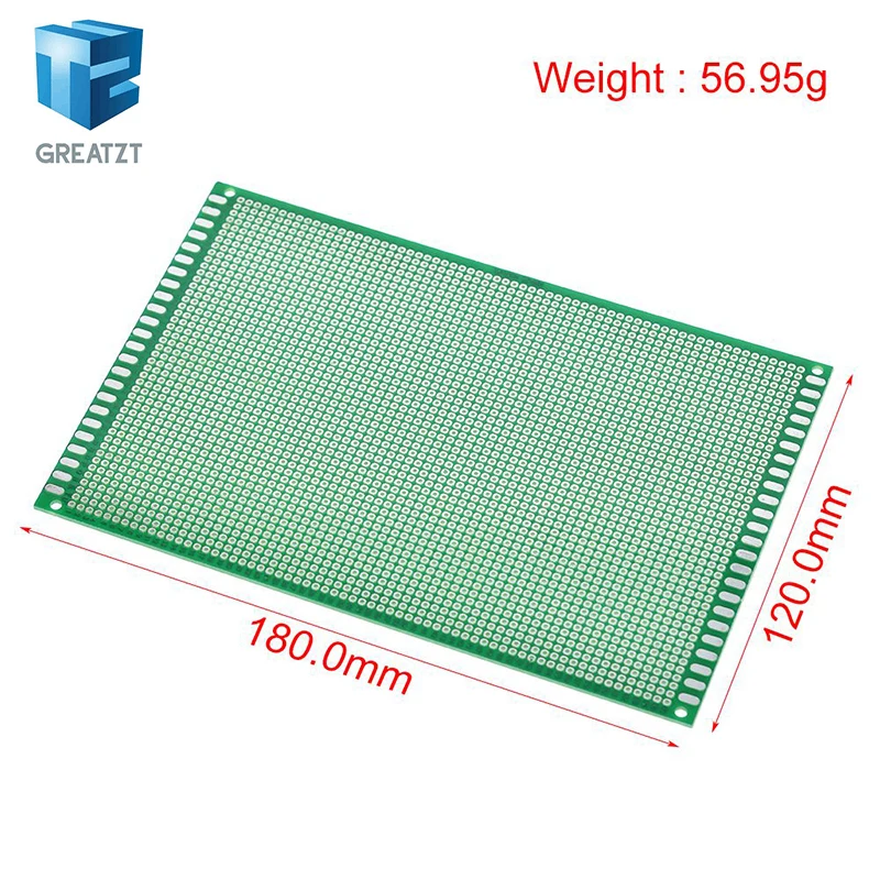 GREATZT 1/2/4PCS 12x18cm 120x180mm 단일 측면 프로토타입 PCB Arduino용 범용 인쇄 회로 기판 프로토보드