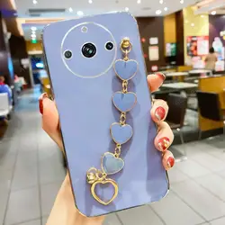 Luxury Plating Love Heart Bracelet Chain Silicone Case - Realme 10 pro 5g (Zb sl gray blue)
