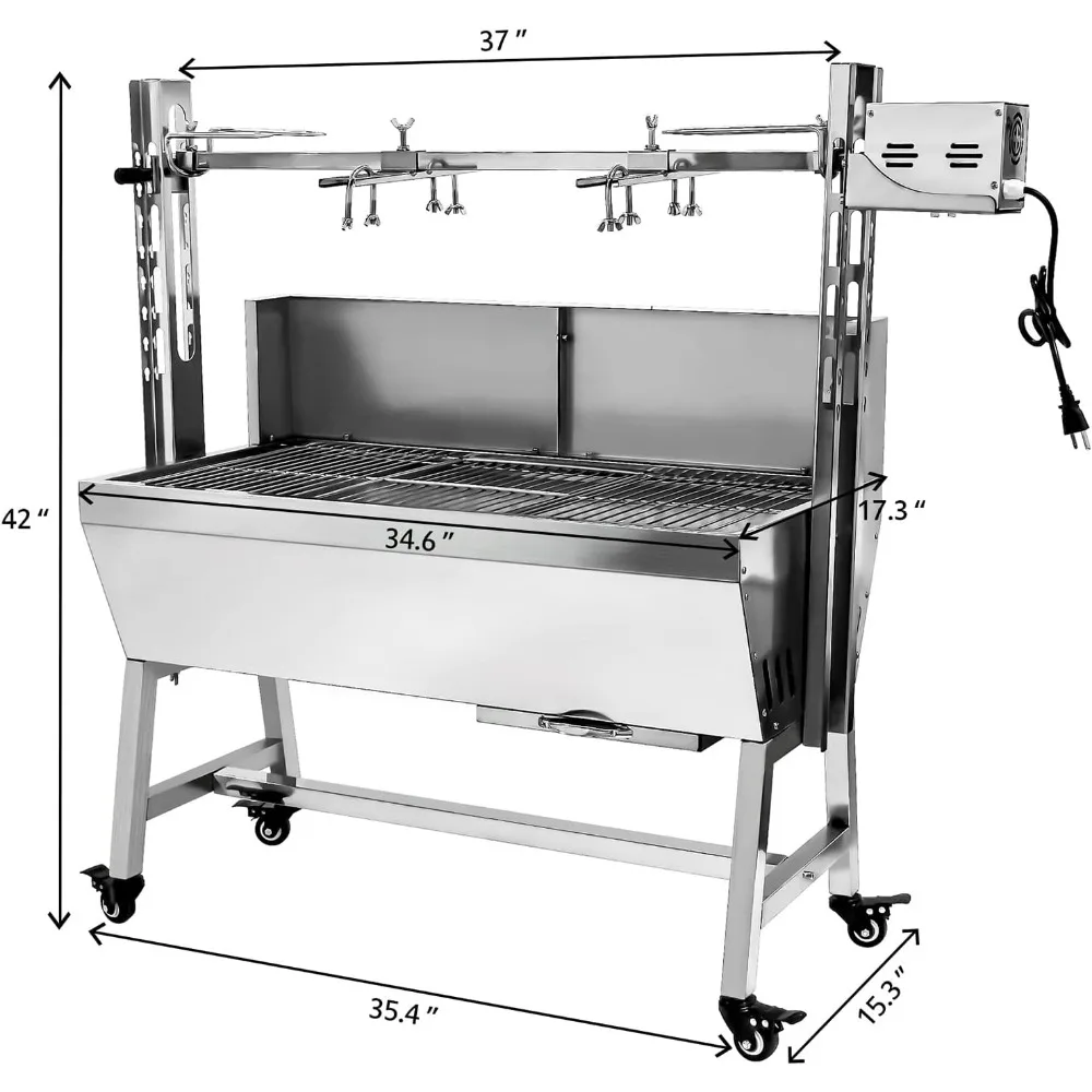 37" Electric Rotisserie Grill, Pig Lamb Spit Roaster Stand Rotisserie 132 Lbs Capacity With Adjustable Height, BBQ Charcoal 4