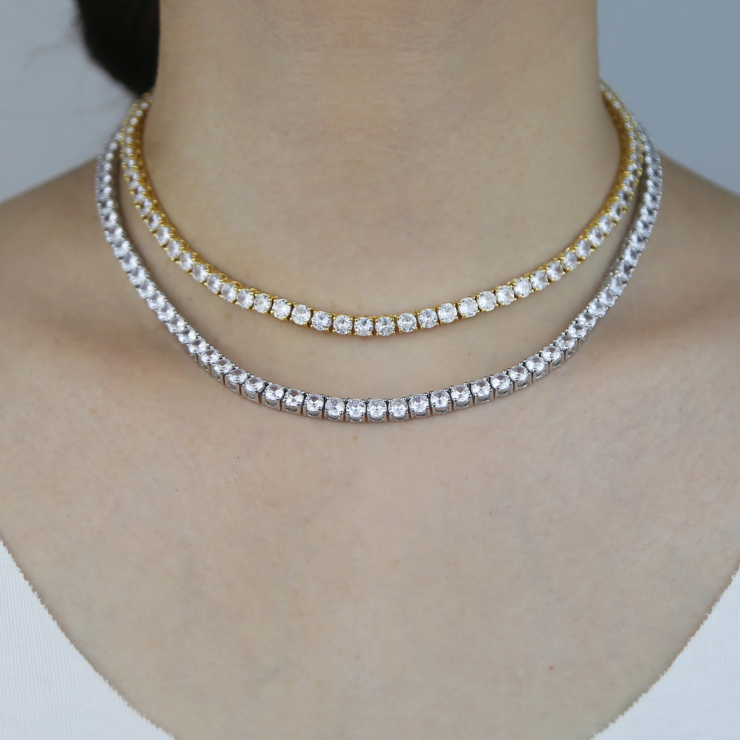 Cubic Zirconia Full Paved Tennis Chain Necklace