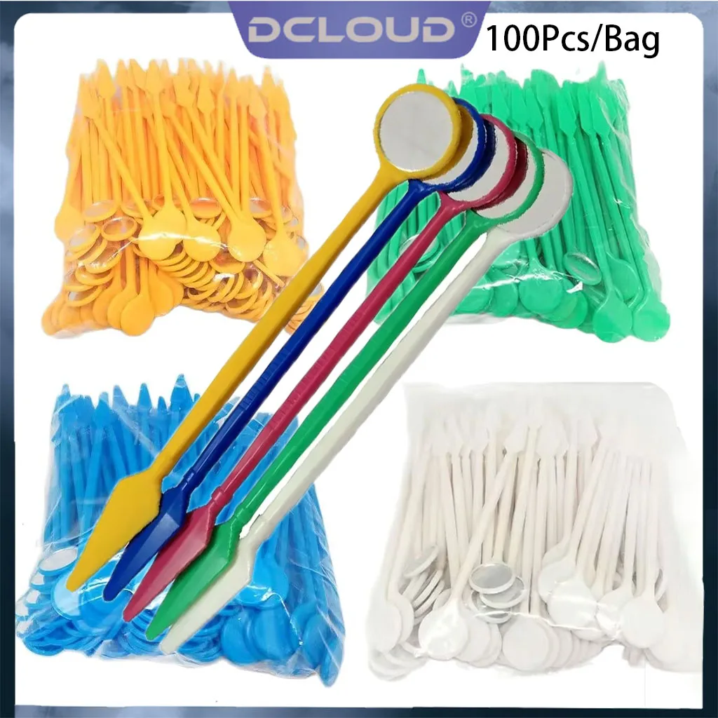 

DCLOUD 100Pcs/Bag Disposable Dental Mouth Mirrors Exam Mirror Intraoral Anti Fog Plastic Reflector Mirror Teeth Whitening Tools