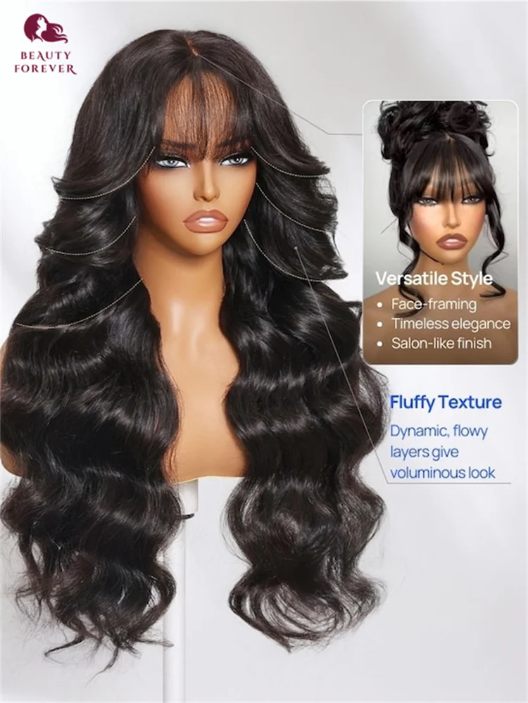 Beautyforever HD Trasparente Frontale Del Merletto Parrucca Glueless 13x4 Bang Curtanin Onda Allentata Parrucca Anteriore Del Merletto Dei Capelli Umani Pronta Da Indossare - immagine 3