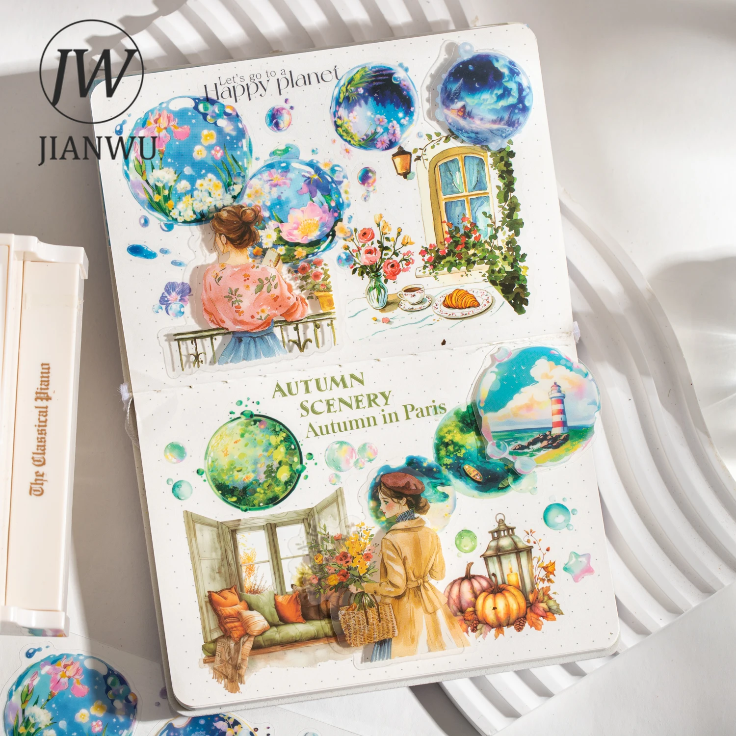 JIANWU 50mm*200cm 버블 시리즈 꿈의 꽃 성 풍경 소재 콜라주 PET 테이프 창의적인 저널 문구