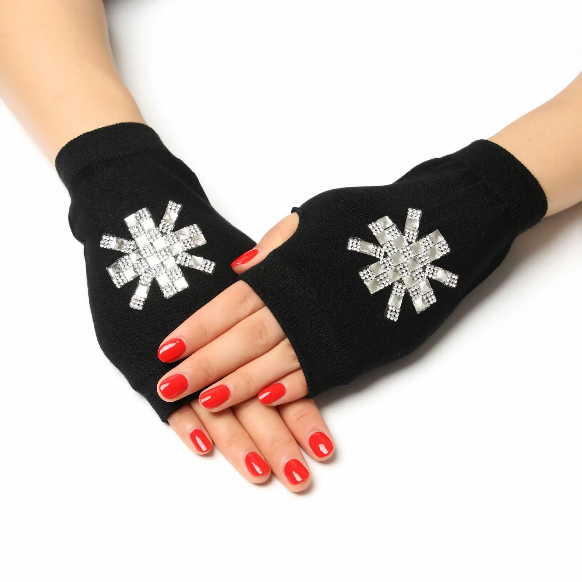 Bare finger rivet black half finger show gloves