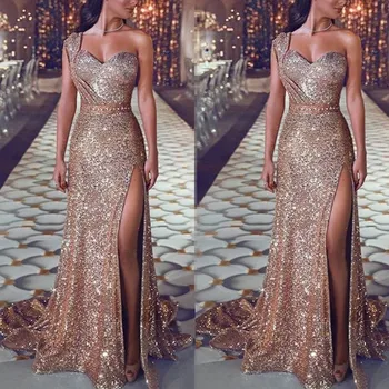 Wedding Party Dress Female Evening Elegant Sexy Deep V Neck One Shoulder Sleeveless Sequined Long Maxi Dresses For Women 2023 1