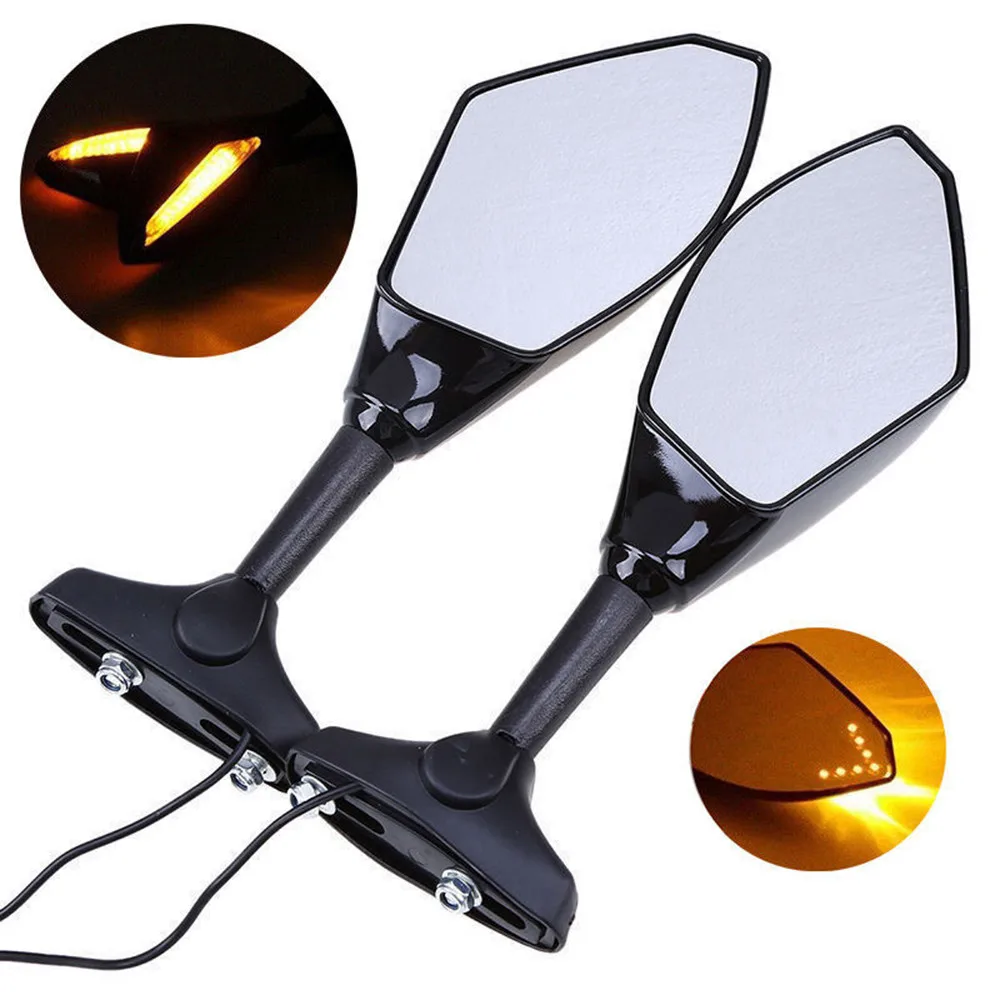 2PCS Motorcycle LED Rear View Mirror Side Mirrors With Turn Signal