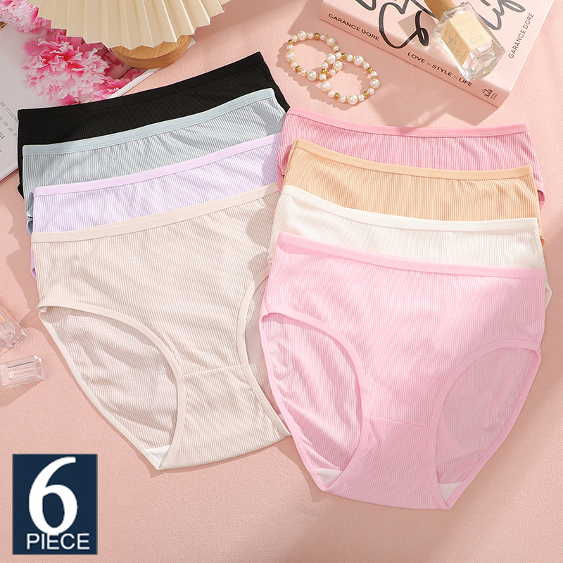 FINETOO 6Pcs/Set Sexy Women's Mid Waist Briefs Sexy Breathable Underwear High Stretchy Sports Panties Girls Comfortable Lingerie