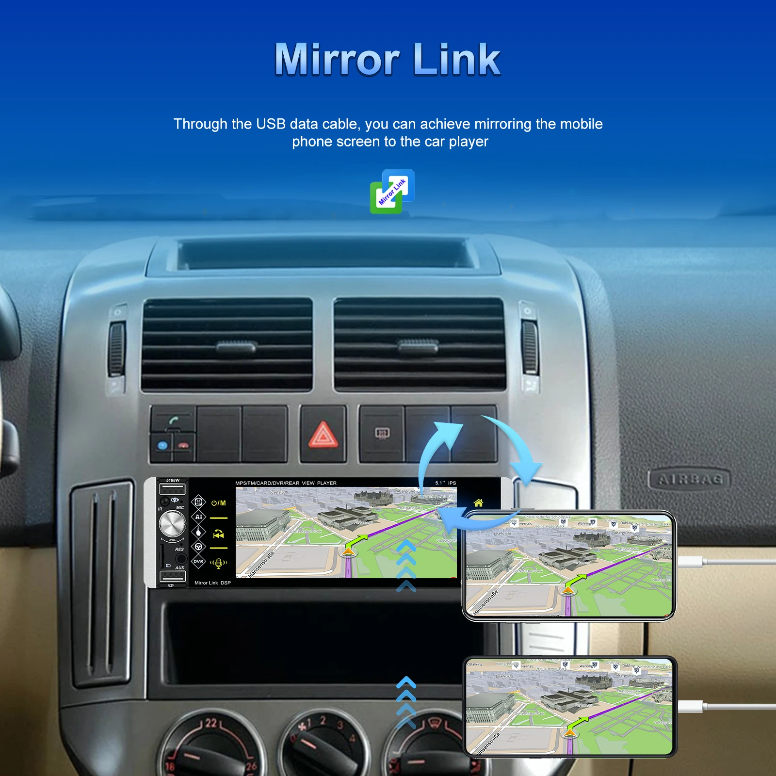 Car Radio 5.1 Inch MP5 Audio Video Player Android auto Carplay Bluetooth For Podofo