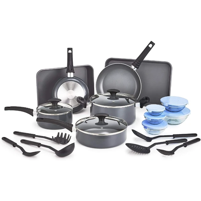 Nonstick Cookware Set with Glass Lids - Aluminum Bakeware, Storage Bowls &  Utensils, Compatible with All Stovetops - AliExpress