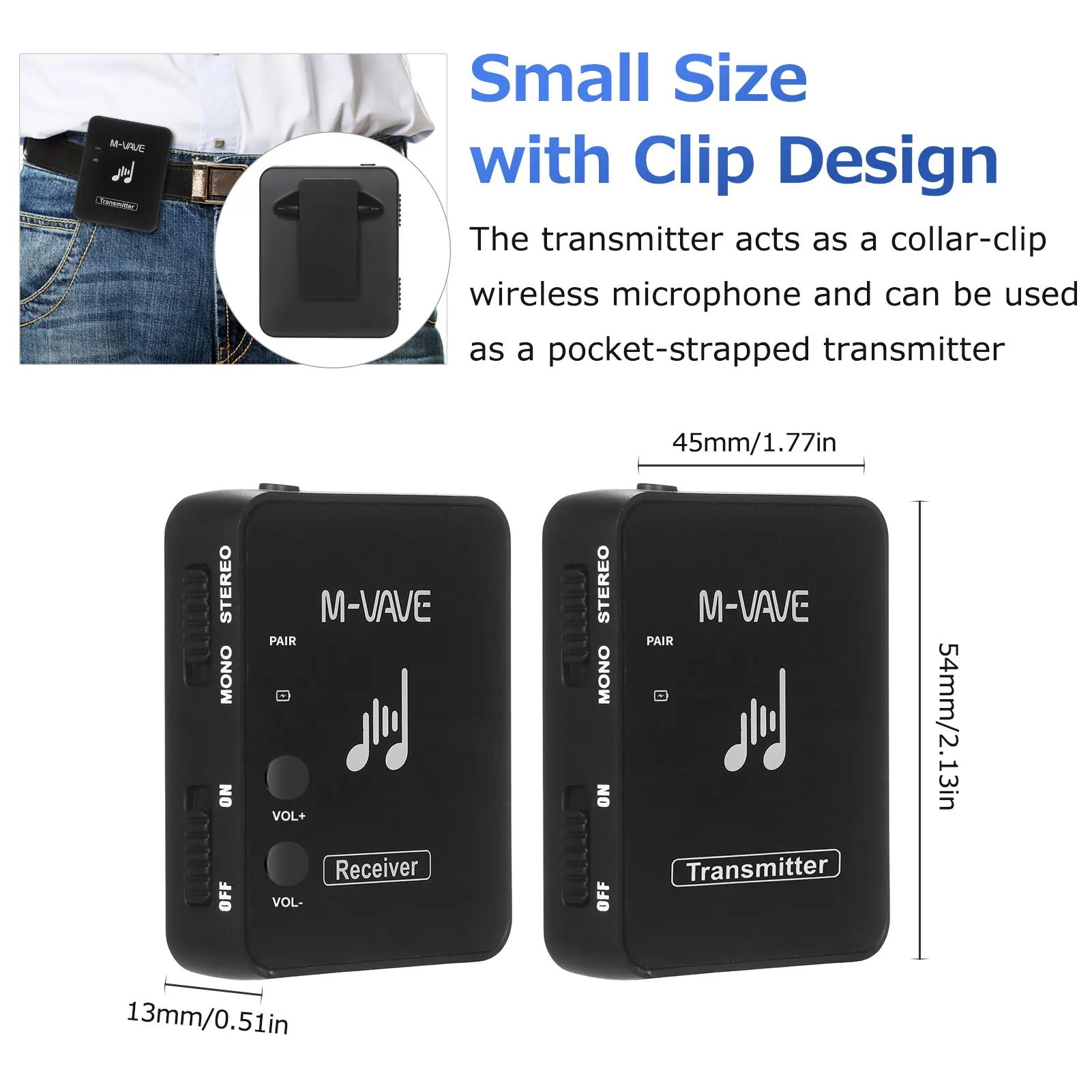 Wireless Earphone Monitor M-VAVE WP-10 Wireless Earphone Monitor 2.4GHz Rechargeable Transmission Receiver System Professional Stereo Mono Recording